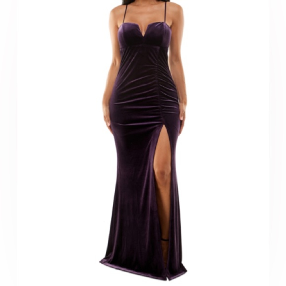 purple velvet maxi formal dress